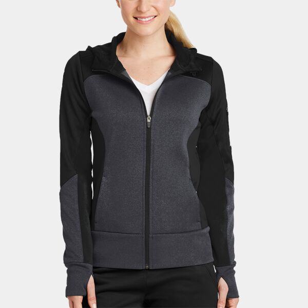 Sport Tek Women's Tech Fleece Colorblock Full Zip Hooded Jacket LST245 Women's Tech Fleece Colorblock Full Zip Hooded Jacket Thumbnail