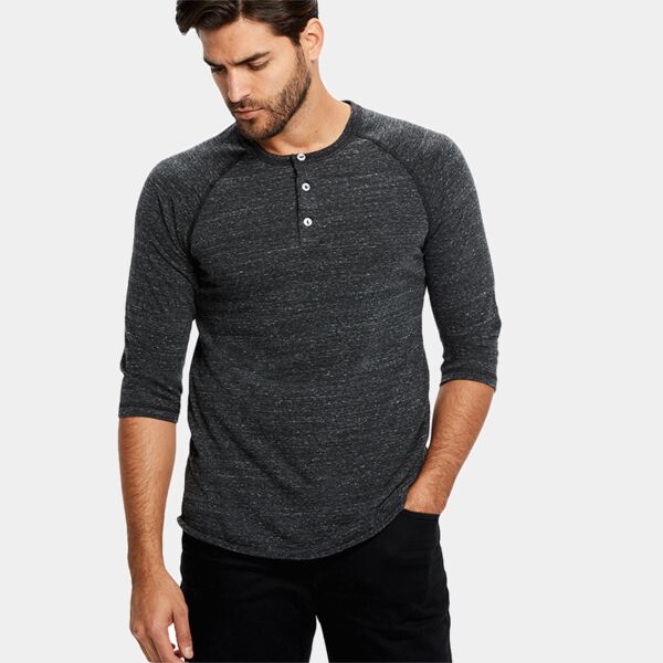Unisex USA Made Three-Quarter Sleeve Triblend Raglan Henley Thumbnail
