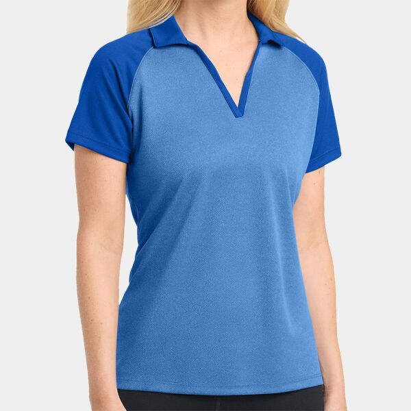 Sport Tek Women's PosiCharge ® RacerMesh ® Raglan Heather Block Polo LST641 Women's PosiCharge ® RacerMesh ® Raglan Heather Block Polo Thumbnail