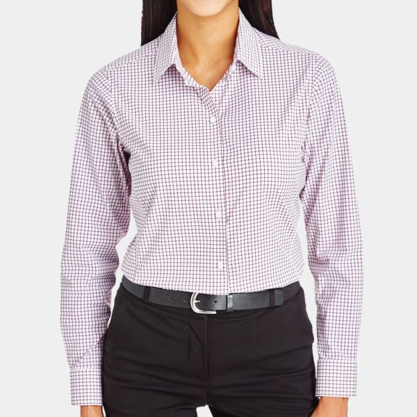 CrownLux Performance® Ladies' Micro Windowpane Woven Shirt Thumbnail