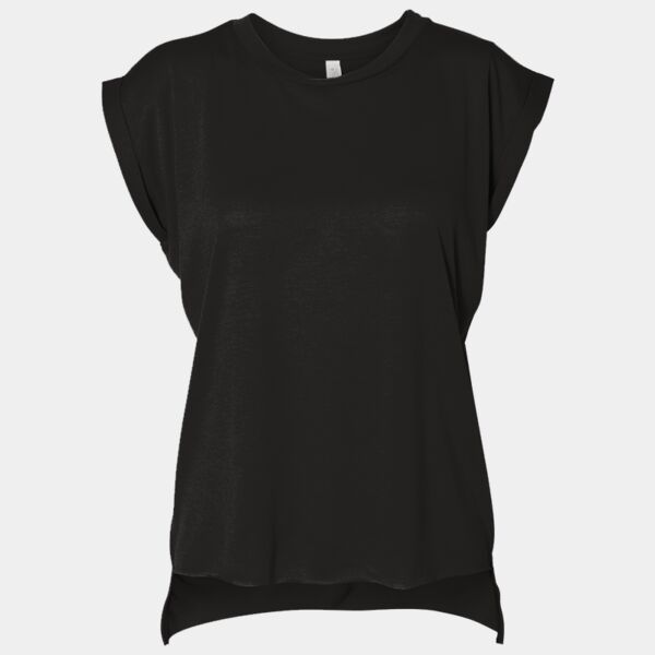 Ladies' Flowy Muscle T-Shirt with Rolled Cuff Thumbnail