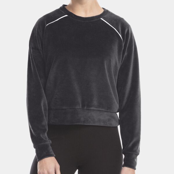 Ladies' USA Made Velour Cropped Long-Sleeve Pullover Top Thumbnail