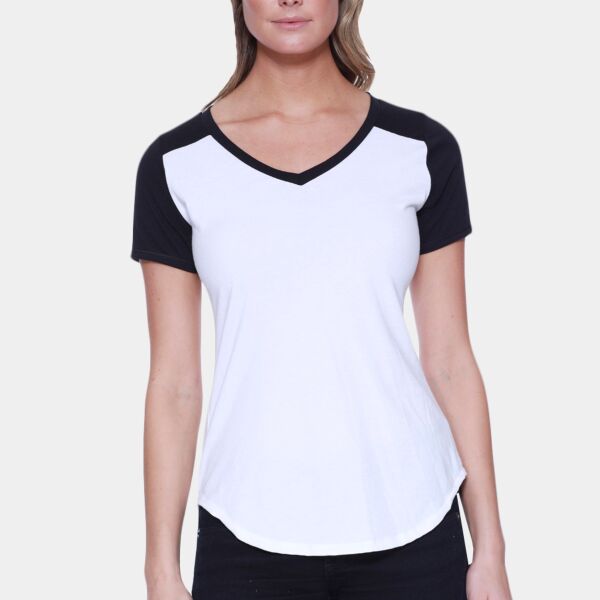 Ladies' CVC Varsity V-Neck T-Shirt Thumbnail