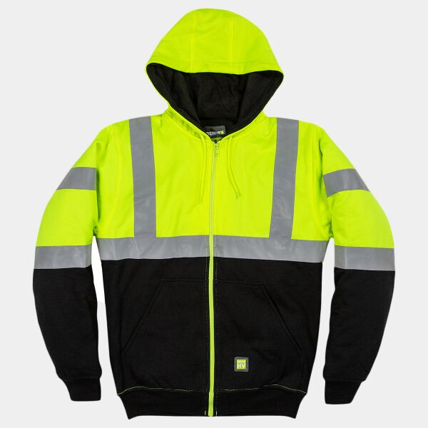 Men's Hi-Vis Class 3 Color Block Full-Zip Hooded Sweatshirt Thumbnail