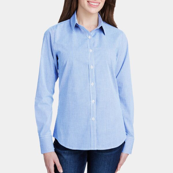 Ladies' Microcheck Gingham Short-Sleeve Cotton Shirt Thumbnail